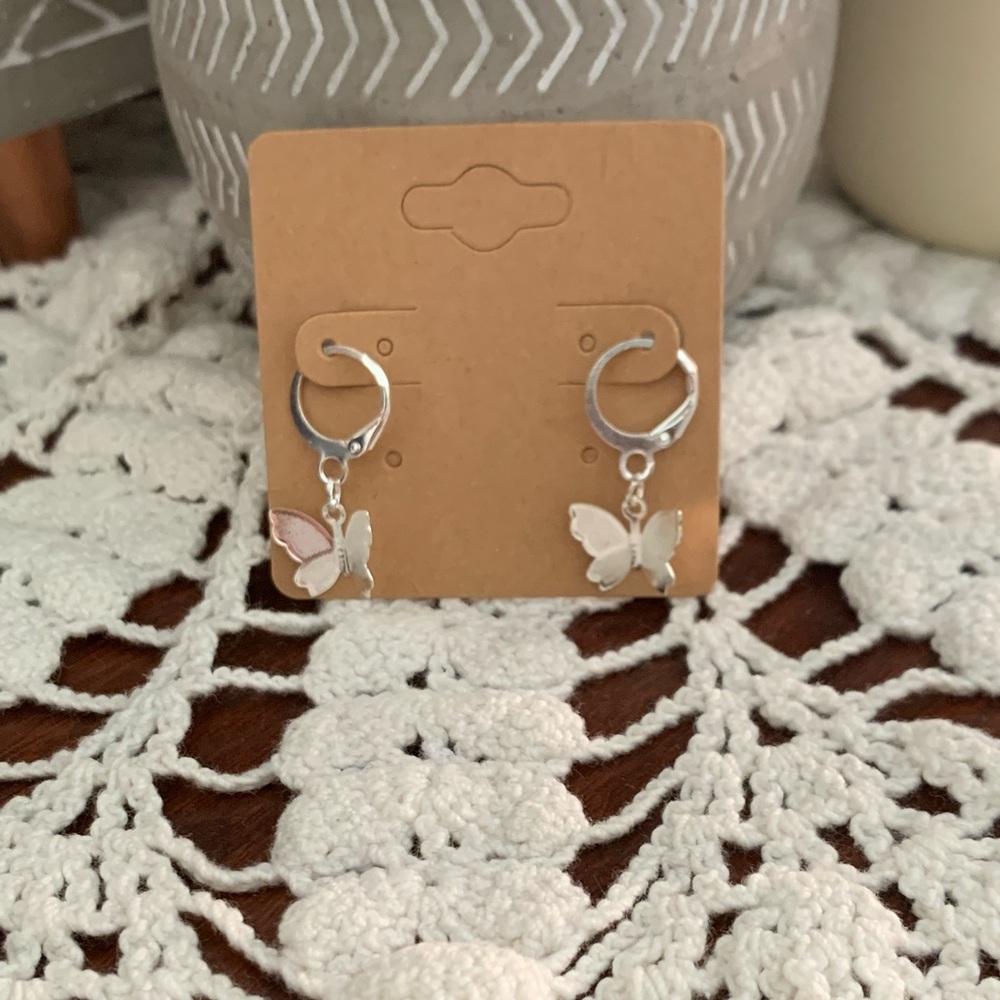* 3 for $20* Silver Metallic Butterfly Huggie Hoop Earrings